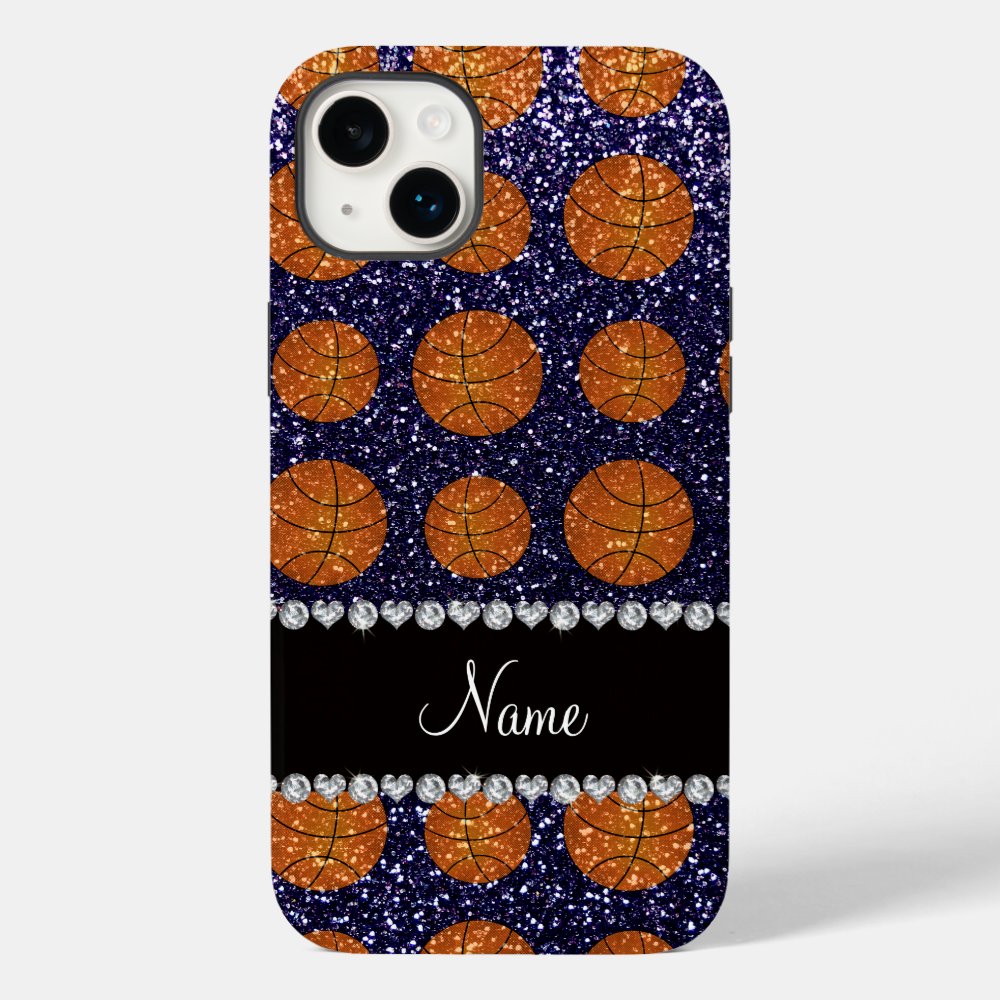 personalized name navy blue glitter basketballs case mate iphone case r160bae77044b4cb8bdc4332a837e131c s0dnz 1000 - Basketball Gifts