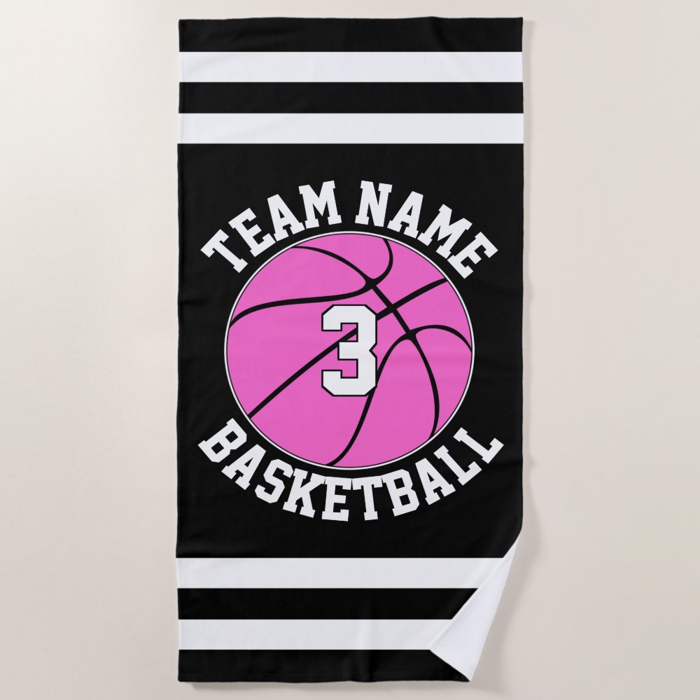 pink basketball team name player number custom beach towel rfa2c6615ee5444e092df677d28ce5b05 eapwm 1000 - Basketball Gifts