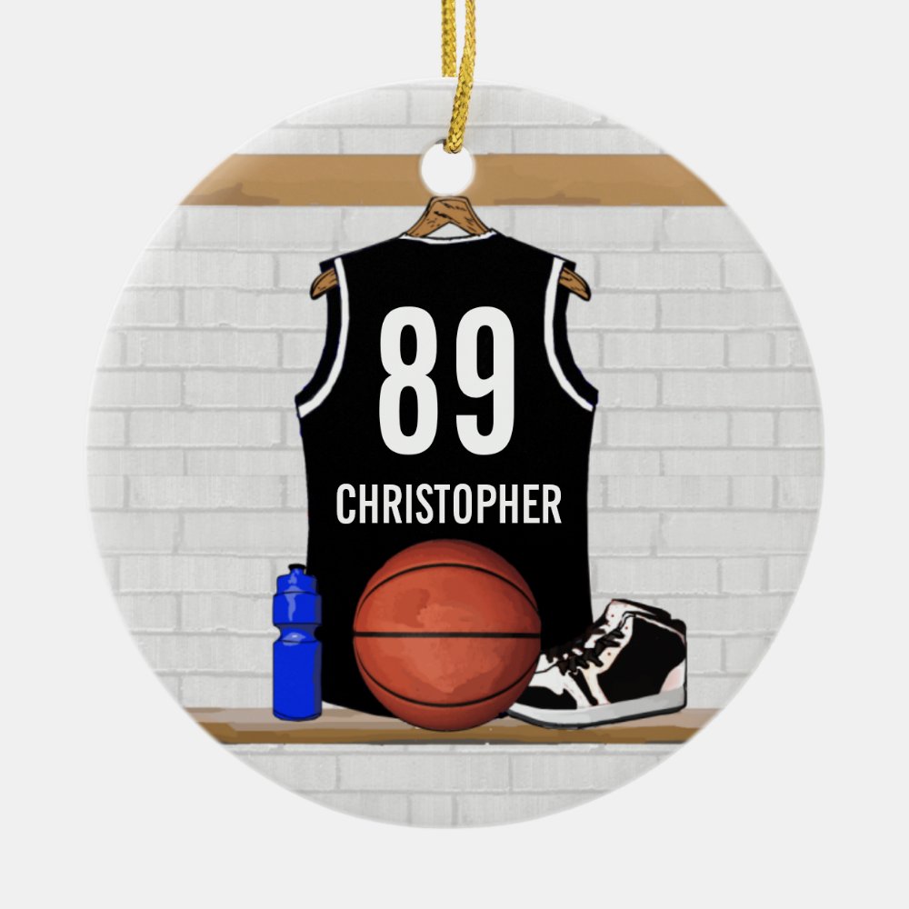 personalized black and white basketball jersey ceramic ornament - Basketball Gifts