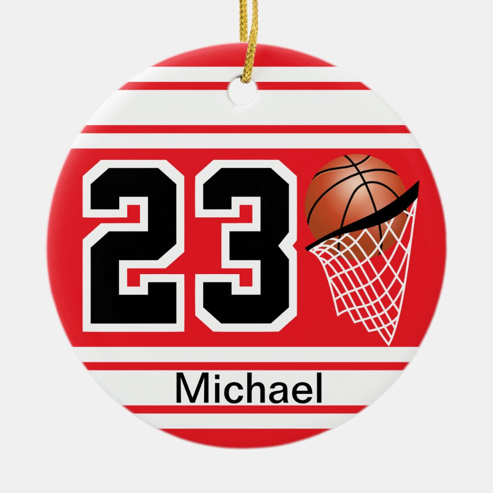 basketball jersey style diy text red ceramic ornament - Basketball Gifts