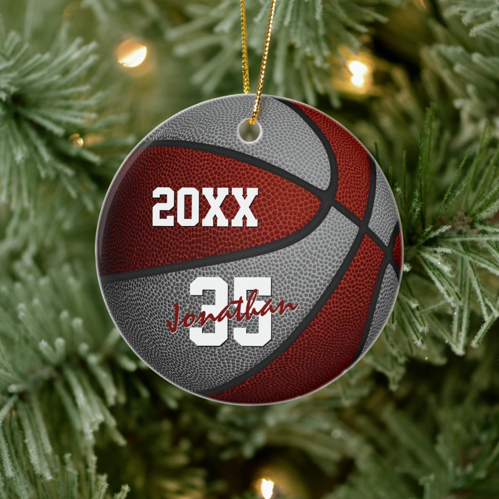 maroon gray team colors keepsake basketball ceramic ornament rb607b81a71df425ea4e7053cbd8e1d5d 05wi1 8byvr 1000 - Basketball Gifts