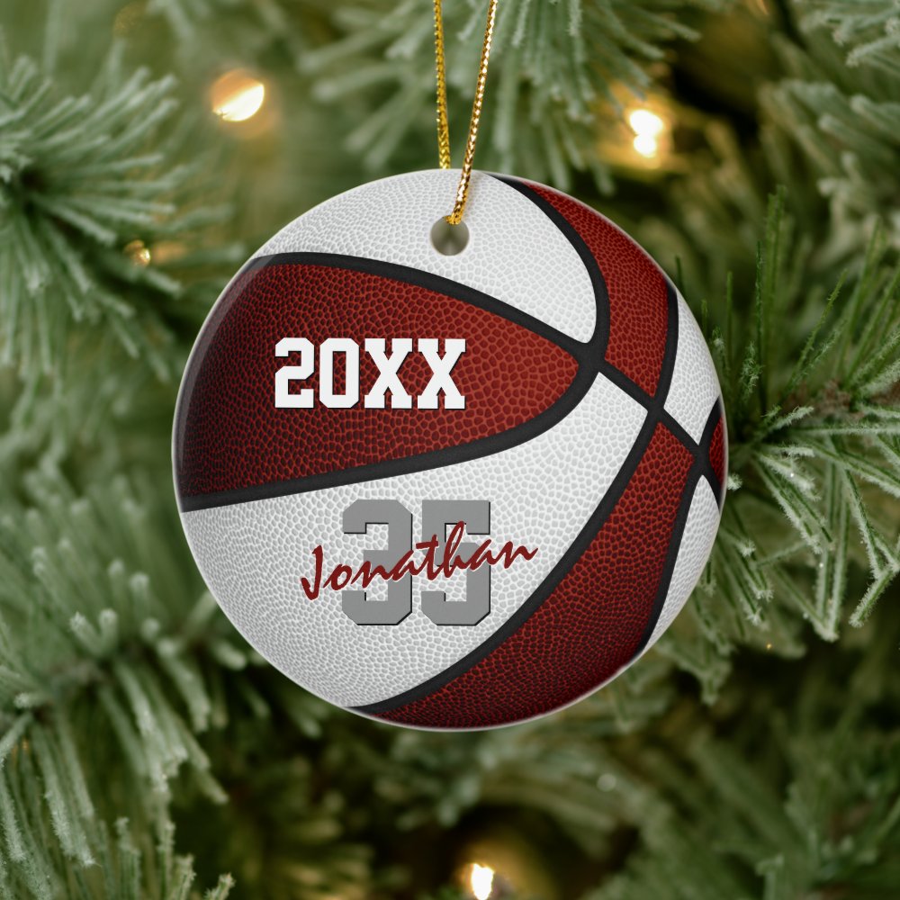 maroon white team colors boys girls basketball ceramic ornament r7d0a5f1c1199469fba1172a9c1e4ab29 05wi1 8byvr 1000 - Basketball Gifts