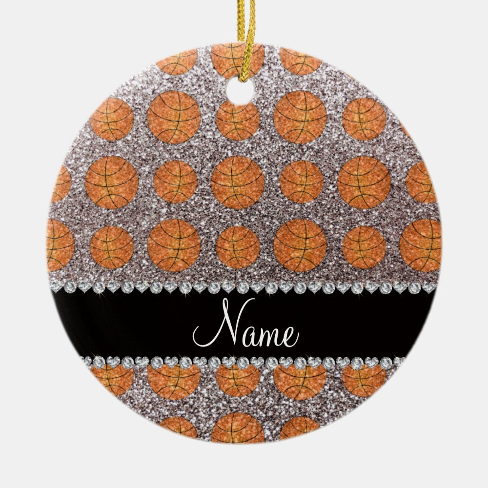 personalized name silver glitter basketballs ceramic ornament - Basketball Gifts